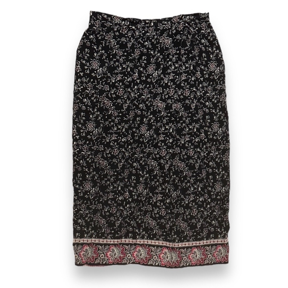 Vintage 90s Villager Black Red Dark Floral Midi Wrap Skirt Womenโs Size 14 EUC